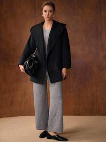 MOTF PREMIUM ÁO KHOÁC CÓ MŨ CÓ THẮT LƯNG LEN - Màu xám đen - Xem 5