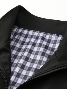 Manfinity Homme Men Plus Size Minimalist Printed Zip-Up Long Sleeve Jacket,Fall - Black - View 5