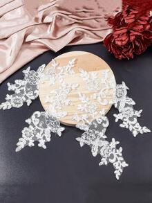 1pair Women Lace Applique Floral Corded Bridal Evening Dress Wedding Costume DIY Motif - White - View 2