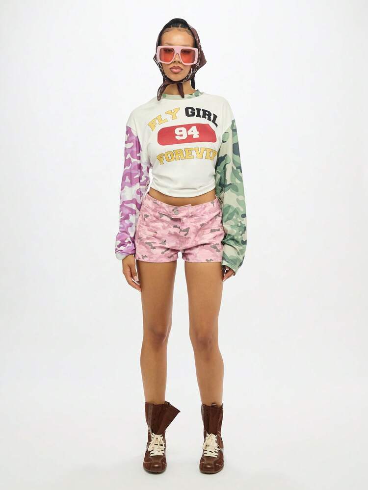 SUMWON Denim High Waisted Camo Print Booty Shorts Festival Summer Beach Party Hot Pants Cut Off Frayed Jean Bottoms