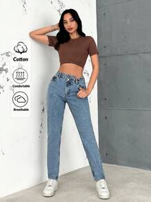 RueChic Cross Waist Detailed Women Jeans - Blue - View 1