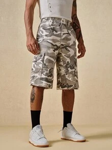 Street Life Camouflage Casual Wide Leg Pocket Button Men's Denim Shorts - Multicolor - View 3