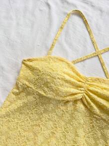 Soleia 女士花卉提花褶皱吊带背心黄色上衣 - 黃色 - 查看 4
