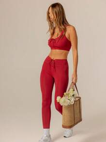 Aralina Leisurewear Activewear Lace Up Top With Racer Back Perfect For Summer Outfits And Airport Outfits For Women And 4th Of July - Red - View 12