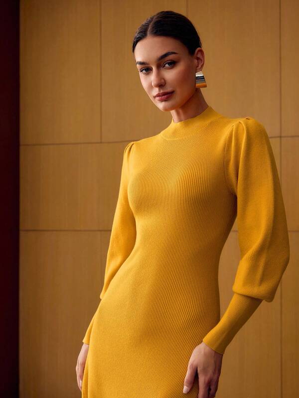 MOTF PREMIUM RIB-KNIT A LINE SWEATER DRESS