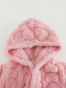 Cozy Pixies Young Girl Solid Color Textured Thermal Lined Hooded Robe With Tie Fall Winter - Pink - View 4