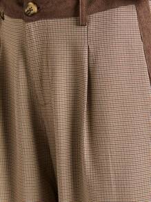 Nöista 阔腿高腰裤采用棕色格子图案，搭配深色侧条纹和撞色腰带，非常适合秋季、办公室和休闲装 - 彩色 - 查看 5