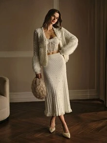 MOTF PREMIUM FAUX PEARL DETAIL BUTTON UP CARDIGAN FOR WINTER - Apricot - View 2