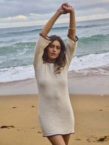 Aralina 秋冬针织 Stolkhom 风格可爱迷你连衣裙，带毯状针脚细节 - 彩色 - 查看 6