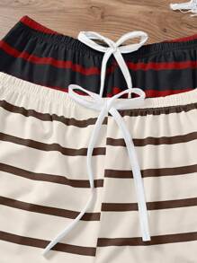 SHEIN 2pcs Set Apricot Striped Casual Sleep Shorts, Suitable For Summer - Multicolor - View 4