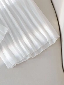 SHEIN 少女拼色领口无袖褶皱半拉链连体裤 - 白色 - 查看 7