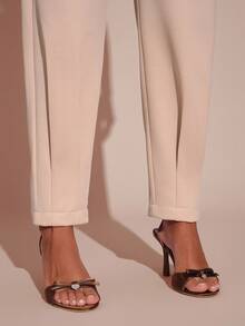 SHEIN Pantalon de costume plissé de couleur unie pour femmes - Beige - Voir 6