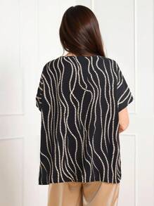 Miaspire 女士波尔卡圆点印花蝙蝠翼短袖休闲衬衫 - 彩色 - 查看 2