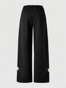 SHEIN 青少年男孩松紧腰抽绳宽松直筒黑色休闲运动裤 - 黑色 - 查看 5