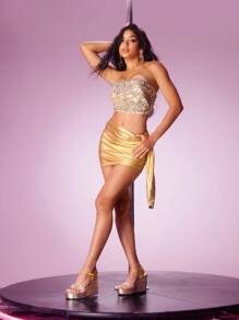 CUCCOO LuxiPop 女士方头厚底坡跟凉鞋，时尚简约设计，适合休闲、夜店、派对、返校、万圣节、圣诞节等场合 - 金色 - 查看 6