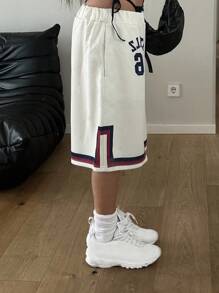 StreetHx 女士字母印花宽松休闲运动短裤，夏季街头风格 - 米色 - 查看 3