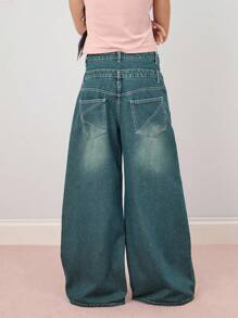 COUREZ Double Waistband Oversized Jeans /Y2K Going Out Outfits Fall Women Clothes Fall Clothes Cute Low Rise Jeans
