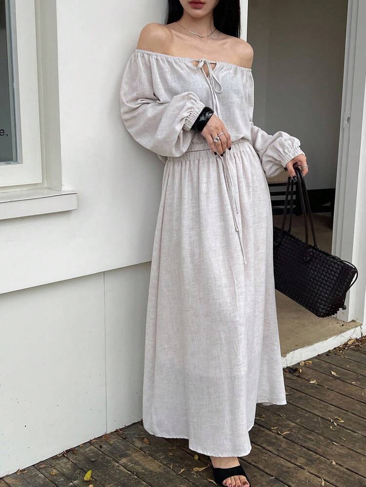 New Autumn Loose Casual Slouchy Bowknot Off Shoulder Women 2 Pieces Set