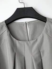 GlowEve Women's Solid Color Pleated Long Sleeve Blouse - Grey - View 3