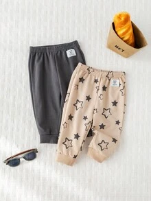 Cozy Pixies Set de 2 pantalones elásticos de cintura suave con estampado de estrellas y osos para bebé niño - Caqui - Ver 6