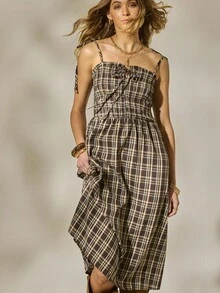 Aralina 夏季秋季冬季西部格子金汉褶皱迷你连衣裙乡村音乐会服装 - 彩色 - 查看 6