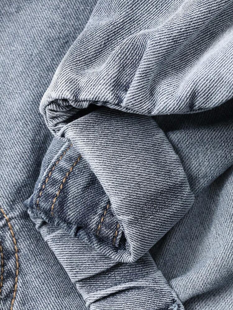 Young Girl Casual Washed Denim Short Sleeve Jacket