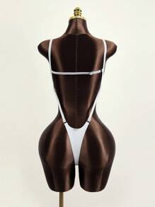 Swim SXY Women's Solid Color Backless One-Piece Swimsuit For Summer Beach - White - View 2