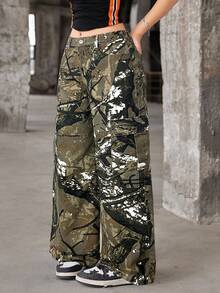 SHEIN Teen Girl Casual Camouflage Pattern Denim Jeans Fall Winter - Multicolor - View 3