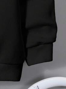 SHEIN EZwear 休闲简约马匹印花连帽长袖宽松女式卫衣，秋冬 - 黑色 - 查看 3