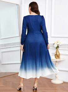 Modelyn Đầm dài tay cổ vuông ombre thời trang thanh lịch cỡ lớn dành cho nữ - Nhiều màu - Xem 3