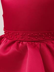 Glamorique Kids Young Girls' Elegant Satin Sleeveless Tulle Trailing Dress, Beaded Waistband, Bow Back Design, Suitable For Year-End Parties And Gatherings To Showcase Young Young Girls' Noble, Graceful And Style Red Flower Girl Dress Bow Dress For Girls Red Formal Dress For Girls,Christmas Dress Elegant Red Dress Kids Bow Dresses For Girls Red Formal Dress For Girls Burgendy Fall Winter