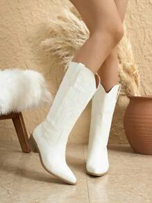 Styleloop Giày bốt cao đến giữa bắp chân dành cho nữ, phù hợp với phong cách Boho, Retro Mỹ, Bohemian, miền Tây, lễ hội âm nhạc, tiệc tùng, kỳ nghỉ, du lịch. - trắng - Xem 7