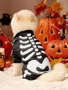 1pc Pet Cat Dog Universal Halloween Skull Cosplay Knitted Elastic Comfortable Dog Jumpsuit Pajamas, PETSIN Original Design - Multicolor - View 6