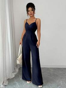 Rafferiza Women's Solid Color Minimalist Elegant Sleeveless Jumpsuit - Navy Blue - View 5