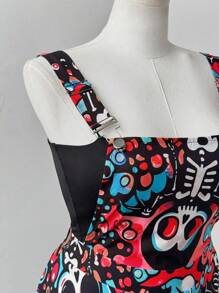 Sunspun Plus Size Colorful Skull Crossover Dress - Red - View 4