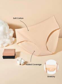 LUVLETTE Bộ 3 quần lót nữ cạp cao bằng cotton Plus - Màu pastel - Nhiều màu - Xem 3