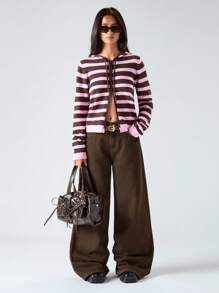 LYSMO 2025 Fall New Arrivals / Women's Striped Knit Tops / Hooded / Long Sleeves / Casual / Y2k Women's 
Clothing / Cute / Western Women's Clothing / Western Women's Clothing / Bohemian Style / Business Casual Women's Clothing / Gothic Women's Clothing / Country Style Women's Clothing / Fairy Style / Airport Wear / Back To School Wear / Sweaters - Multicolor - View 7