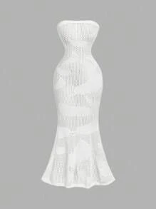 Skyraze Women's Elegant Slimming Crochet Halter Knitted Dress,Vacation Style Music Festival Fashionable And Elegant Boho White Long Dress - White - View 2