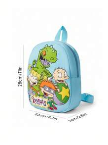 Nick 90s | SHEIN 1pc Cute Cartoon Pattern Printed Polyester Backpack, Toddler Backpack, Preschool Age 3+, Adjustable Straps, Suitable For Boys And Girls - Baby Blue - View 6
