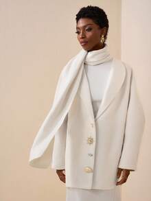 Zivah 2025 Autumn/Winter New Elegant White Woven Lantern Sleeve Mid-Length Woven Coat,Fall - Beige - View 3