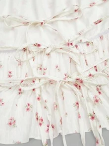 Sweetra Plus Size Halter Backless Top & A-Line Ditsy Floral Skirt 2 Pieces Set, Vacation - White - View 9