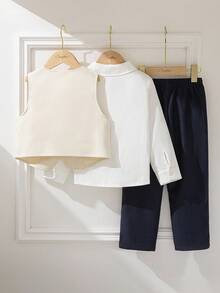 SHEIN 3pcs Young Boy Vintage Gentleman Vest Set With White Long Sleeve Shirt And Pants Boy Formal Set Little Boy Suit Set Boys Elegant Outfit Fall Winter - Multicolor - View 2