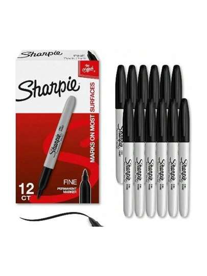 1/2/3/6/12 piezas Marcadores permanentes Sharpie de punta fina negros en paquete de 12 - Marcadores de secado rápido y resistentes a la decoloración para madera, plástico, metal, papel - Dibujo de artista, escritura de oficina, útiles escolares, colorear carteles, un regalo exquisito para el estudiante, el regalo perfecto, de vuelta a la escuela