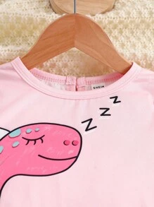 2pcs Baby Girls Cute Cartoon Dinosaur Print Round Neck Long Sleeve T-Shirt And Elastic Waist Pants Casual Outfit, Suitable For Spring/Autumn And Winter Layering, 6M-3T, Baby Girl Outfit, Baby Girl Set Baby Girl Pink Outfit,Baby Girl Pink Long Sleeve T-Shirt And Pants Co-Ord For Everyday Casual Wear,Baby Girl Clothes, Baby Girl Leggings, Baby Girl Pink Dinosaur Set - Multicolor - View 6