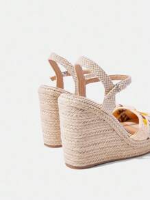 Styleloop Women's Wedge & Platform Woven Slip-On Shoes, Bohemian Style Thick Bottom Shoes - Apricot - View 5