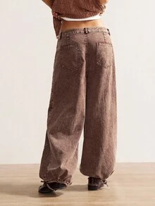 Bohemela Pantalones rectos sueltos de unicolor casual para mujer - Marrón - Ver 7