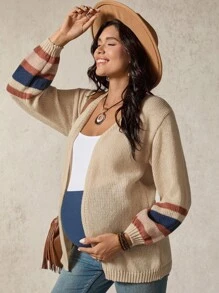Boho Mama Maternity Striped Long Sleeve Open Front Loose Casual Thin Cardigan