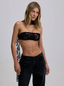 MUSERA Lace Strapless Bandeau With Scarf Tie Top Only Vacation Holiday Beach Elegant Romantic Festival Ibiza Bridal  Party