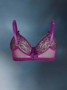 SHEIN مجموعة بليه مع رباط الدانتيل لحمالة الصدر لأحجام كبيرة، ملابس داخلية - الأرجواني - مشاهدة 2