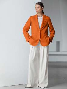 EURMUSE Decor Pocket Single Breasted Blazer Workwear  - Burnt Orange - View 4